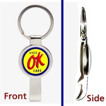 retro OK Used Cars sign Pennant or Keychain silver tone secret bottle op... - $13.43