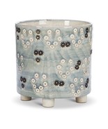 Large Simple Flower Footed Planter 10.5&quot; High Stoneware High Gloss Blue ... - £55.21 GBP