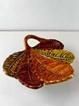 Made in Italy Serving Trinket Dish Finger Loop Maple Leaf Art Pottery Nu... - $8.52