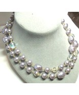 European Glass Purple Gray Baroque Pearl Bead Beaded Crystal 38&quot; Necklac... - £36.53 GBP