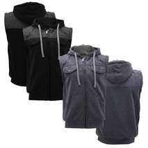Men’s Casual Two Tone Warm Fleece Soft Sherpa Lined Quilted Zipper Hooded Vest - £22.65 GBP