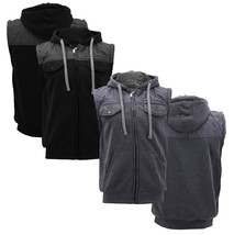 Men’s Casual Two Tone Warm Fleece Soft Sherpa Lined Quilted Zipper Hooded Vest - £22.45 GBP