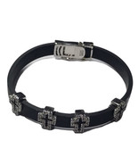 63/4”Vintage black rubber bracelet with sterling 925 silver Crose and cl... - $687.71 MXN