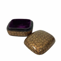 Gold Maple Leaf and Black Lacquered Trinket Box Purple Velvet Lined  - £14.18 GBP