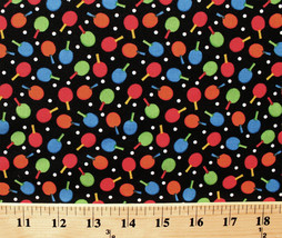 Ping Pong Table Tennis Paddles Balls Cotton Fabric Print by the Yard D665.04 - £17.29 GBP