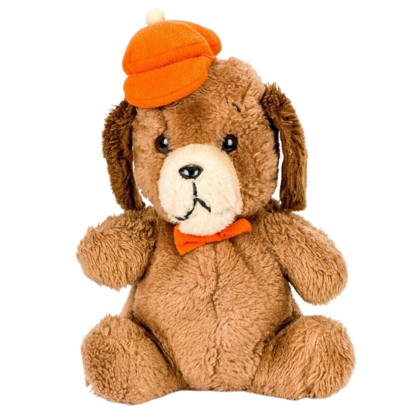 Dakin Puppy Dog Orange Hat Plush VTG 9" 1980 Brown Nutshells Stuffed Animal Toy - $21.64
