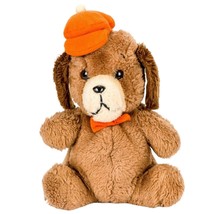 Dakin Puppy Dog Orange Hat Plush VTG 9&quot; 1980 Brown Nutshells Stuffed Animal Toy - £17.02 GBP