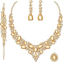 4 Pcs Set Austrian Crystal Necklace Earrings Bracelet Ring Bridal Jewelry Sets f - £44.17 GBP