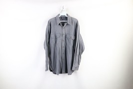 Vintage 90s Lands End Mens Medium Faded Chamois Cloth Button Shirt Gray USA - £35.57 GBP