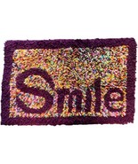 Hand Hooked Rug Smile Multi-Color Purple Accent Rectangular Vintage 17 x... - $422.86 MXN