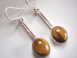Oval Tiger Eye 925 Sterling Silver Dangle Earrings you will receive exac... - $16.19