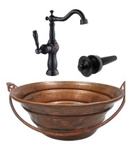 15&quot; Round Copper Bucket Vessel Sink in Natural FIRE Patina with Drain an... - £240.34 GBP