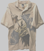 $20 Alan Stuart Golf Vintage 90s Beige Men&#39;s Cotton Golfer Print Polo Shirt M - £13.70 GBP