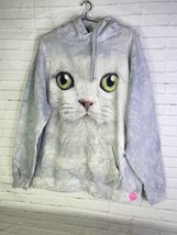 The Mountain Green Eyes Cat Kitty Hoodie Pullover Sweatshirt Gray Tie Dye Size L - £40.70 GBP