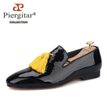 Piergitar 2021 black color patent leather men tassel shoes men&#39;s loafers party a - £202.90 GBP