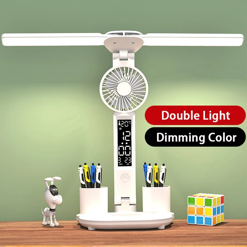 Amp usb dimmable touch foldable table lamp 180 rotating with calendar clock night light thumb200