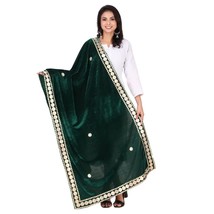 Women&#39;s Green Velvet Dupatta/Scarf Gota Patti Four Side Work Embroidery Dupatta - $14.67