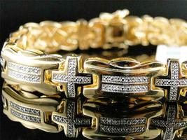 13CT Round Cut Diamond  Men&#39;s 14k Yellow Gold Over and Genuine Pave Set Bracelet - £179.36 GBP