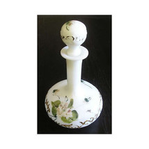 Vintage Handpainted White Glass Decanter w/ Stopper Carafe - $20.48