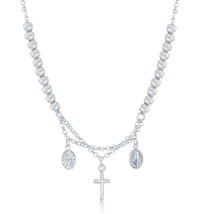 Sterling Silver Diamond Cut Beads with Cross and Medal Necklace - £79.47 GBP