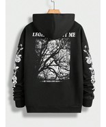 LookTimeLife Men Tree &amp; Slogan Graphic Drawstring Thermal Hoodie - £23.78 GBP