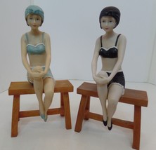 Vintage Art Deco Resin Figurines Swimsuit Models Bench  9.25&quot; T X 3.5&quot;L 5.5&quot; W - £94.96 GBP