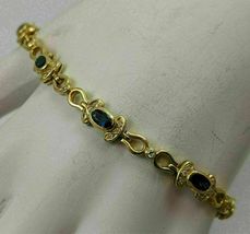 10Ct Oval Cut Simulated Sapphire Diamond Tennis Bracelet 925 Silver Gold Plated - £155.33 GBP