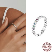 Genuine 925 Sterling Silver Hot Sale Star Heart Shape Enemal Rainbow Finger Ring - £16.06 GBP