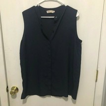 Tory Burch Sleeveless Mandarin Collar Hidden Button Blouse Navy Blue SZ 14 - £19.77 GBP