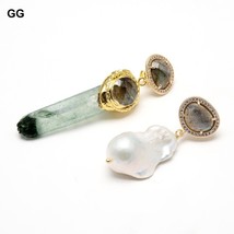 GuaiGuai Jewelry Natural Cultured White Keshi Pearl Green Flourite Labradorite R - $54.53