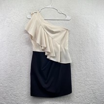 Belle Badgley Mischka One Shoulder Dress Size 4 White Black Color Block ... - £30.96 GBP