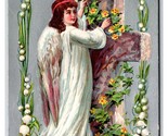Angel Cross Lily of the Valley Flowers Easter Greetingsd Embosed DB Post... - $4.90