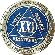 RecoveryChip 21 Year Reflex Blue Gold Plated AA Medallion Alcoholics Ano... - £14.78 GBP