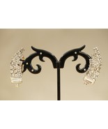 Vintage Costume Jewelry Clear Rhinestone Dressy Three Row Clip Earrings - £18.24 GBP