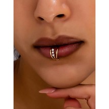 Gold Triple Band Fake Lip Ring Rhinestones – Adjustable Clip-On Piercing... - $275.89 MXN