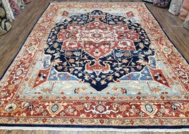 Safavieh Samarkand Heriz Rug 8x9 ft Colorful Serapi Handmade Carpet Navy Red - £2,373.28 GBP