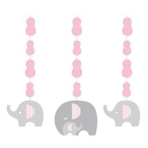Little Peanut Girl 3 Hanging Cutouts Pink Elephant Baby Shower - $4.74