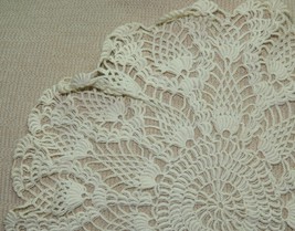 Vintage Doily 13&quot; handmade crochet knit knitted beige kitsch home hand made - $8.09