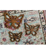 Vintage Lot 3 BUTTERFLIES Wood Wall ART MID-CENTURY Mod MCM  - $39.61 CAD