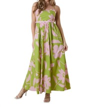 Peach Love poplin ric rac trim maxi dress in LIME/PINK - size L - $57.42