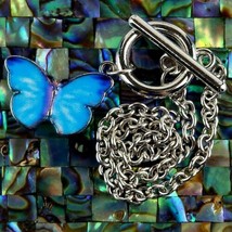 Butterfly Pendant Bracelet Sky Blue Women Toggle Clasp Charm Statement Jewelry image 2