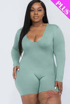 Plus Size Green Bay V neck Long Sleeve one piece Bodycon Romper - £9.59 GBP