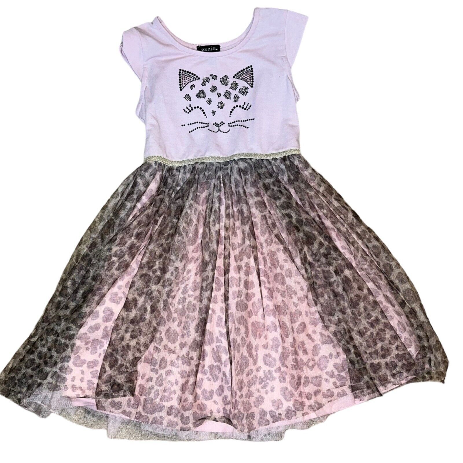 Primary image for Girls Cat Leopard Sparkly Chiffon Dress Sz 6X