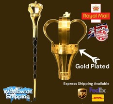 Big Crown Mace Oriental Gold Plated Black Shaft 3 Parts 60&quot; Inches Long. - $631.82
