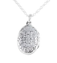 Sterling Silver Floral Pattern Oval Locket Necklace - £31.49 GBP