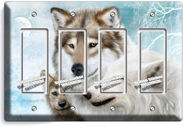 WILD GRAY WOLF FAMILY WINTER 4 GFI SWITCH OUTLET WALL PLATE COVER ROOM A... - £16.28 GBP