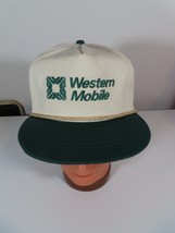 Vintage Western Mobile Tan Green Hat Strapback Advertising Hat - $19.75