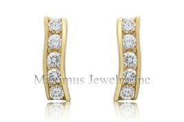 0.50Ct Channel Round Created Diamond Screw Back Stud Earrings 14K Yellow Gold - £78.23 GBP