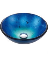 Round Blue Tempered Glass Vessel Bathroom Sink - £193.59 GBP