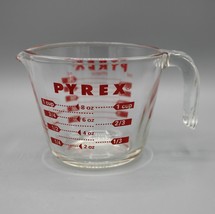 Pyrex 1 Cup/8 oz Measuring Cup Clear Glass Red Lettering Open Handle - $14.84